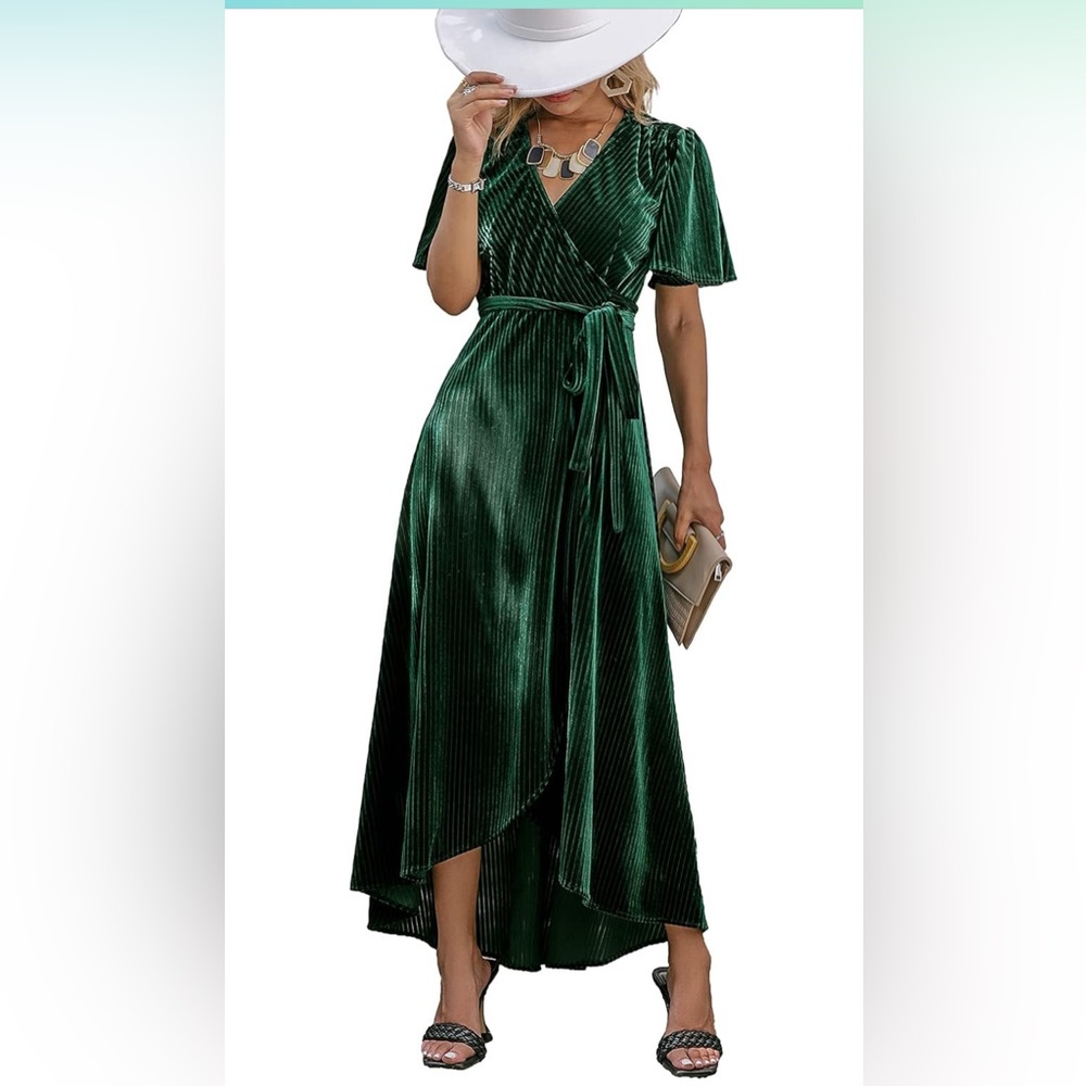 Green velvet wrap dress